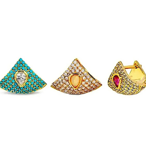 Gold Triangle Wrap Shaker Cubic Zircon Punk Minimalist Earrings - Picture 2 of 3